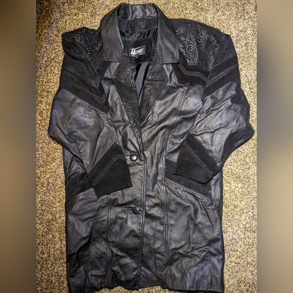 Vintage 80's Comint ® 100% Leather and suede trench coat jacket M